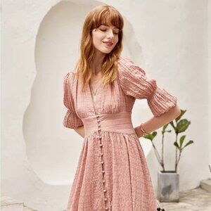 Anthropologie O.P.T. Massaya Midi Dress Dusty Rose Peasant Cottagecore Prairie S